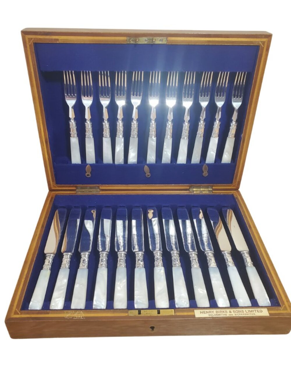 Vintage Henry Birks & Sons Mother of Pearl Dessert/Fruit Flatware Set – 23 Pc